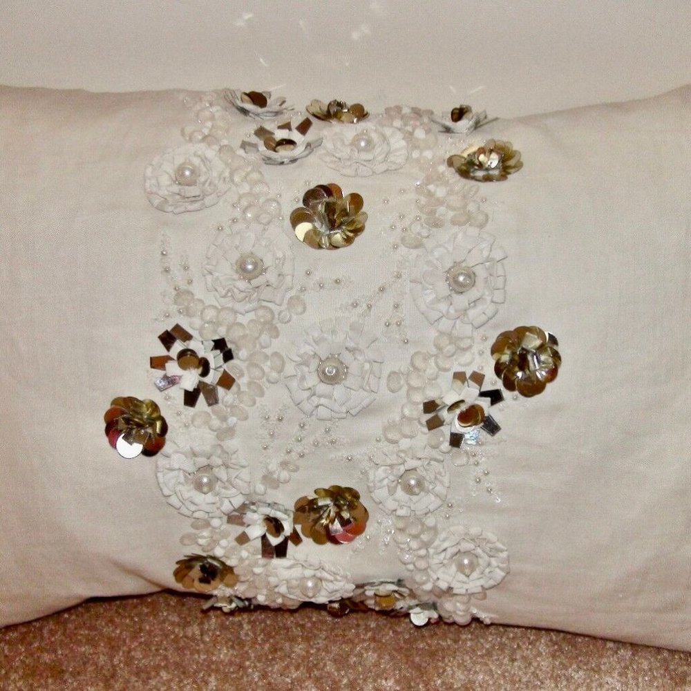 Reve Ivory Embellished Beaded Toss Decorative Pillow